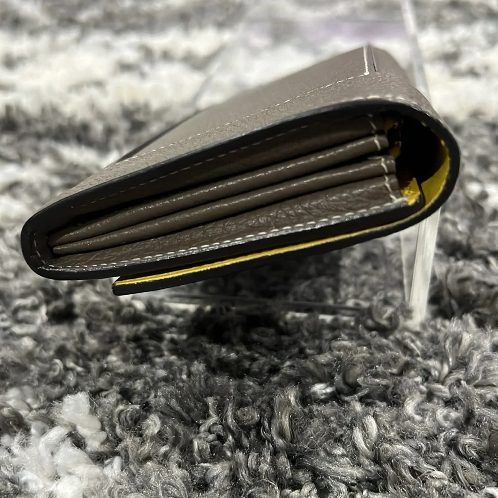Authentic CELINE Calfskin Leather Souris Gray Yellow Large Flap Long Wallet - Picture 5 of 16
